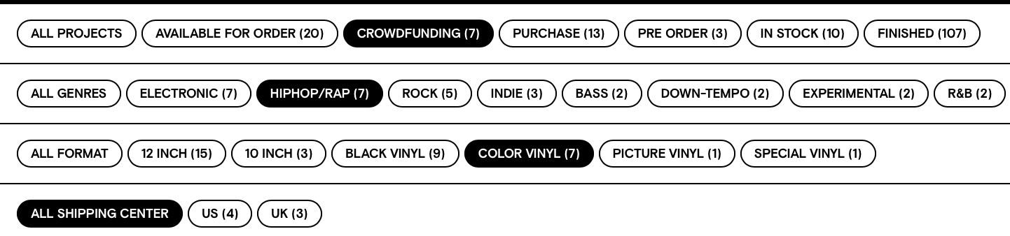 Qrates filters narrowing down crowd-funded, hip hop, color vinyls